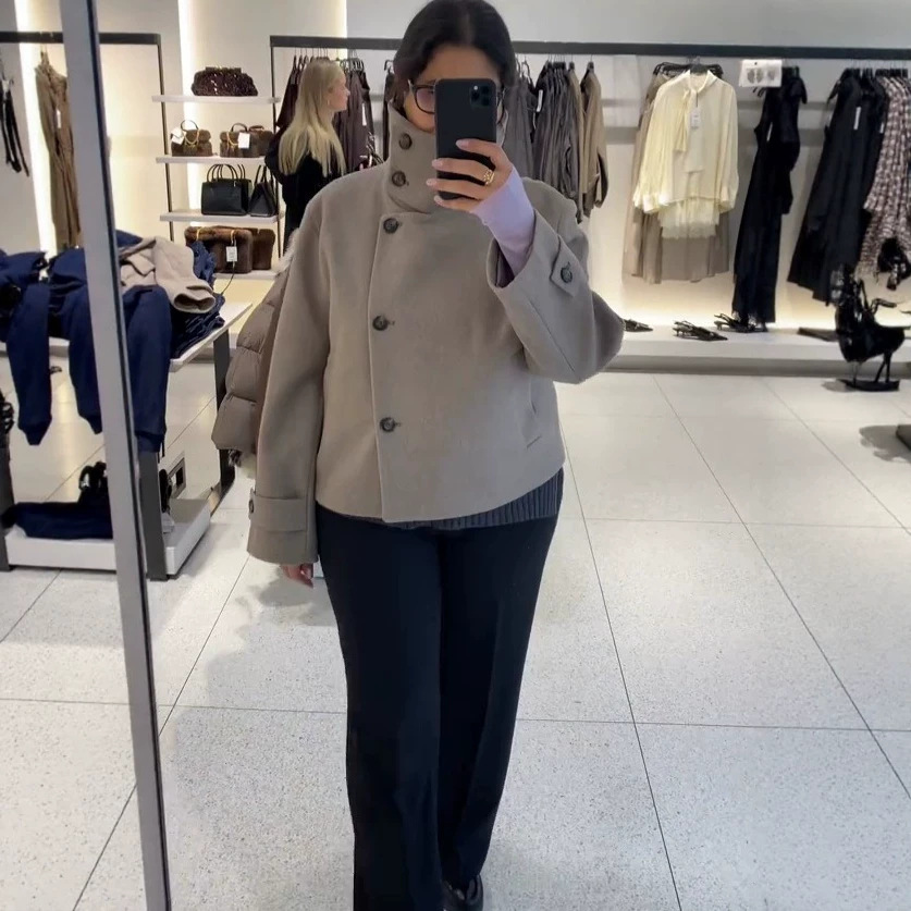 Women's Stand Collar Single-Breasted Jacket Coat