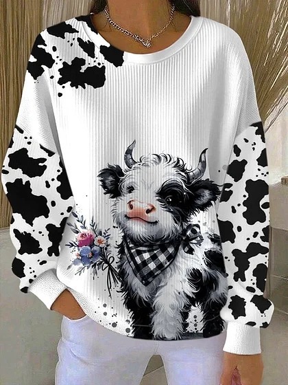 Women's Animal Wine Glass Paw Print Heart Print Crewneck Sweatshirt