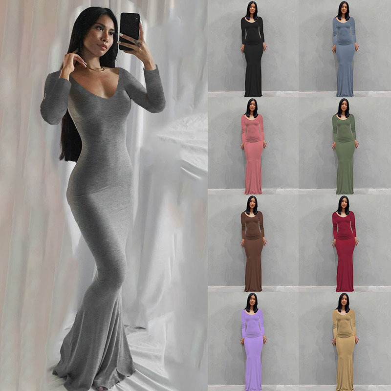 Skims-Inspired Long Sleeve Bodycon Lounge Dress