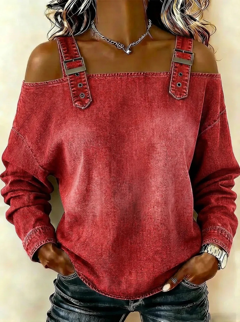 Women's Denim Cami Top Retro Casual Loose Fit Long Sleeve