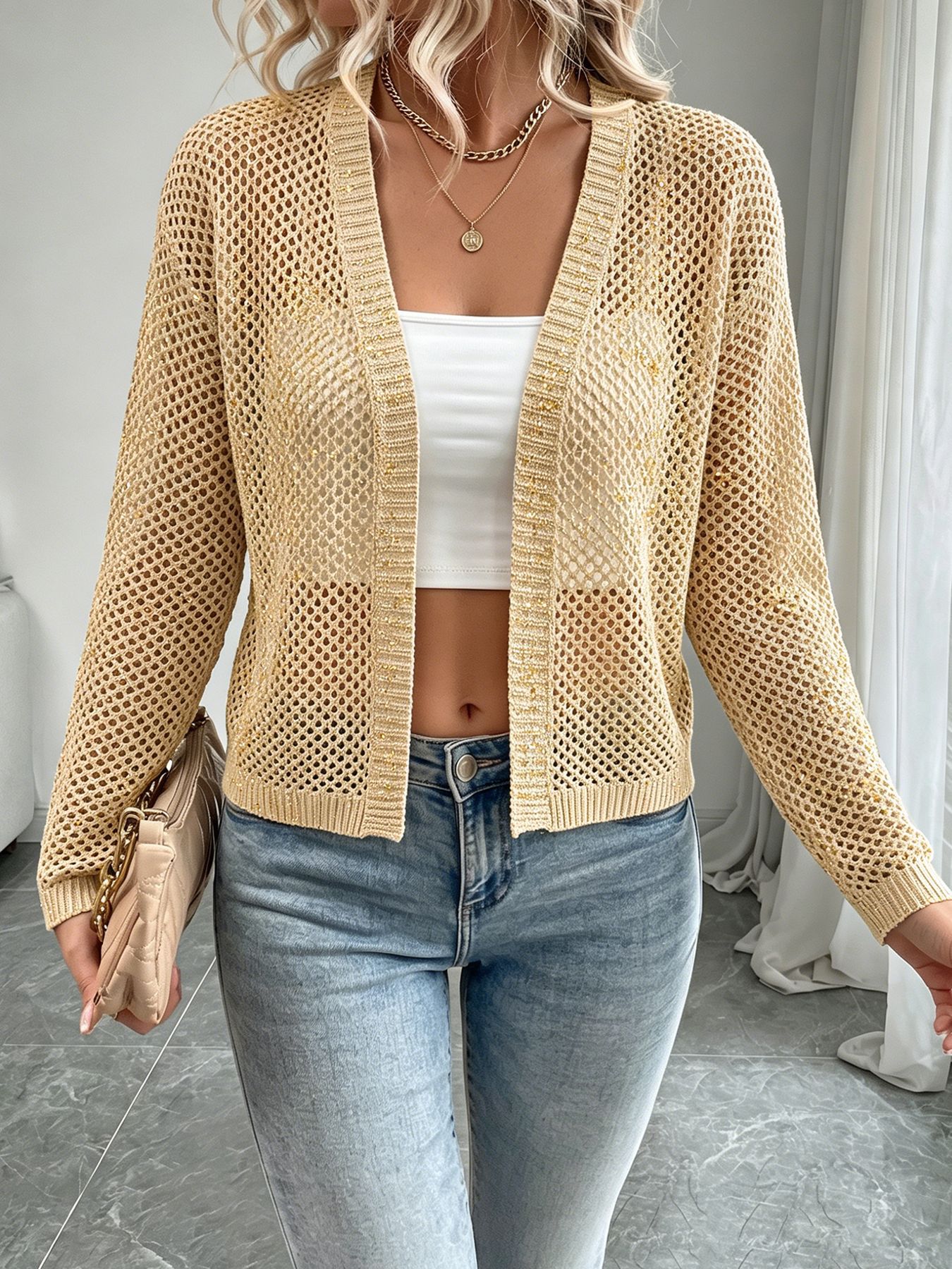Minimalist Solid Open-Knit Cardigan