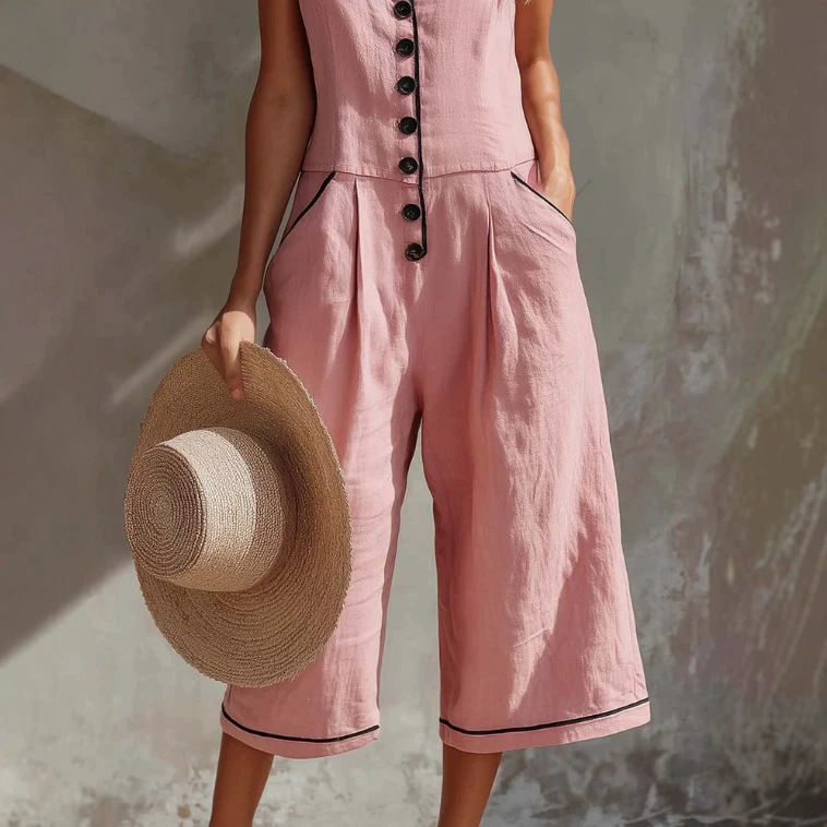 Colorblock V-Neck Sleeveless Wide-Leg Jumpsuit