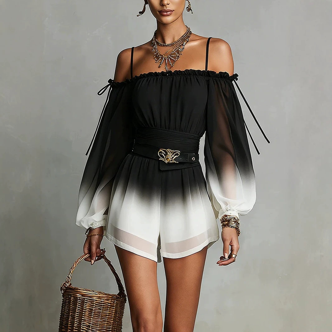 Gradient Chiffon Strapless Lace-Up Evening Dress