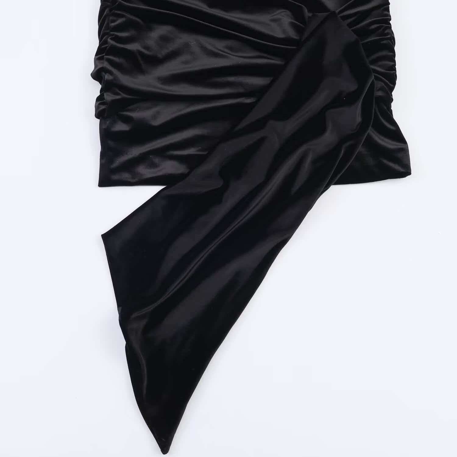 Women's Velvet High Neck Bodycon Mini Dress with Belt