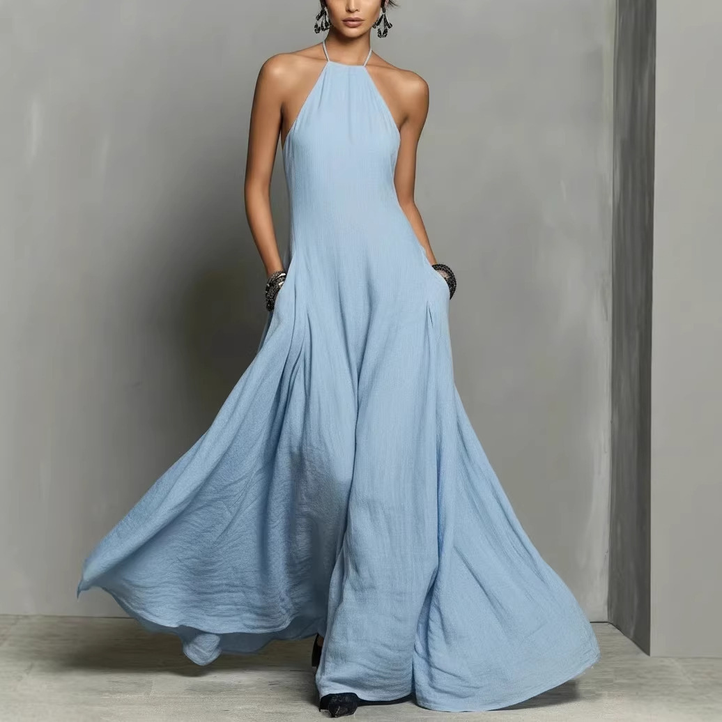 Women's Backless Sleeveless Long Vacation Dress