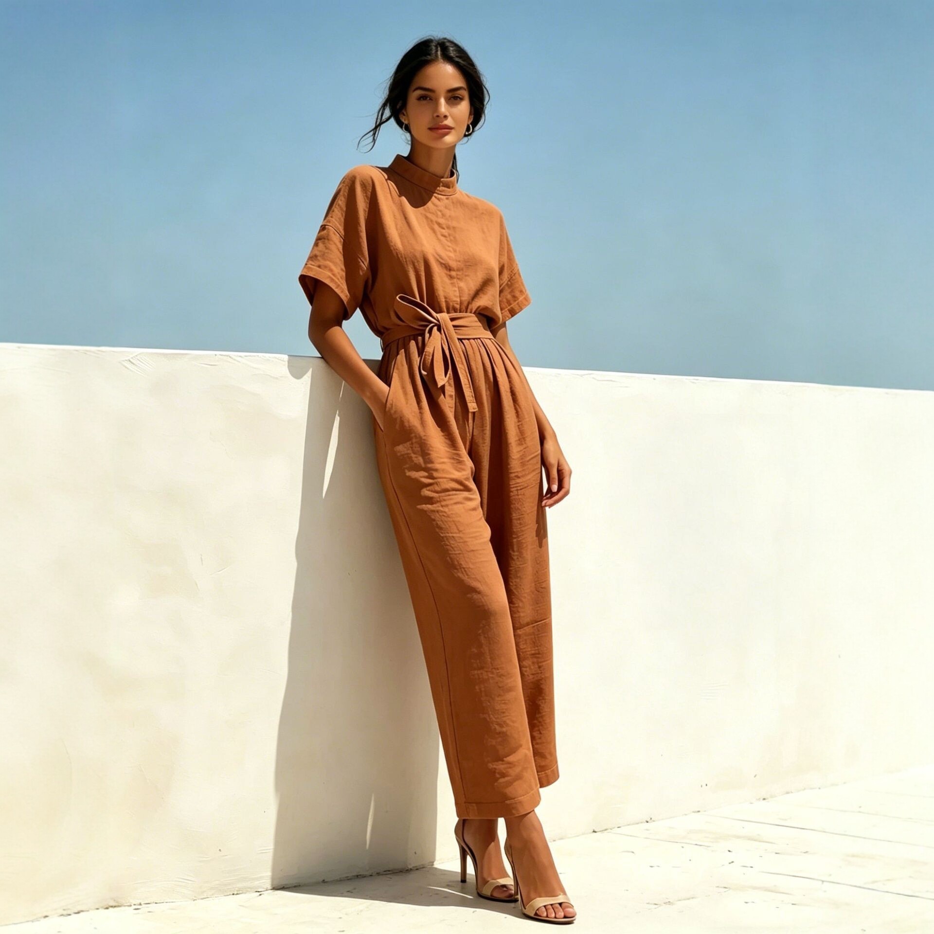 Women's Half-Turtleneck Wide-Leg Jumpsuit Solid Color