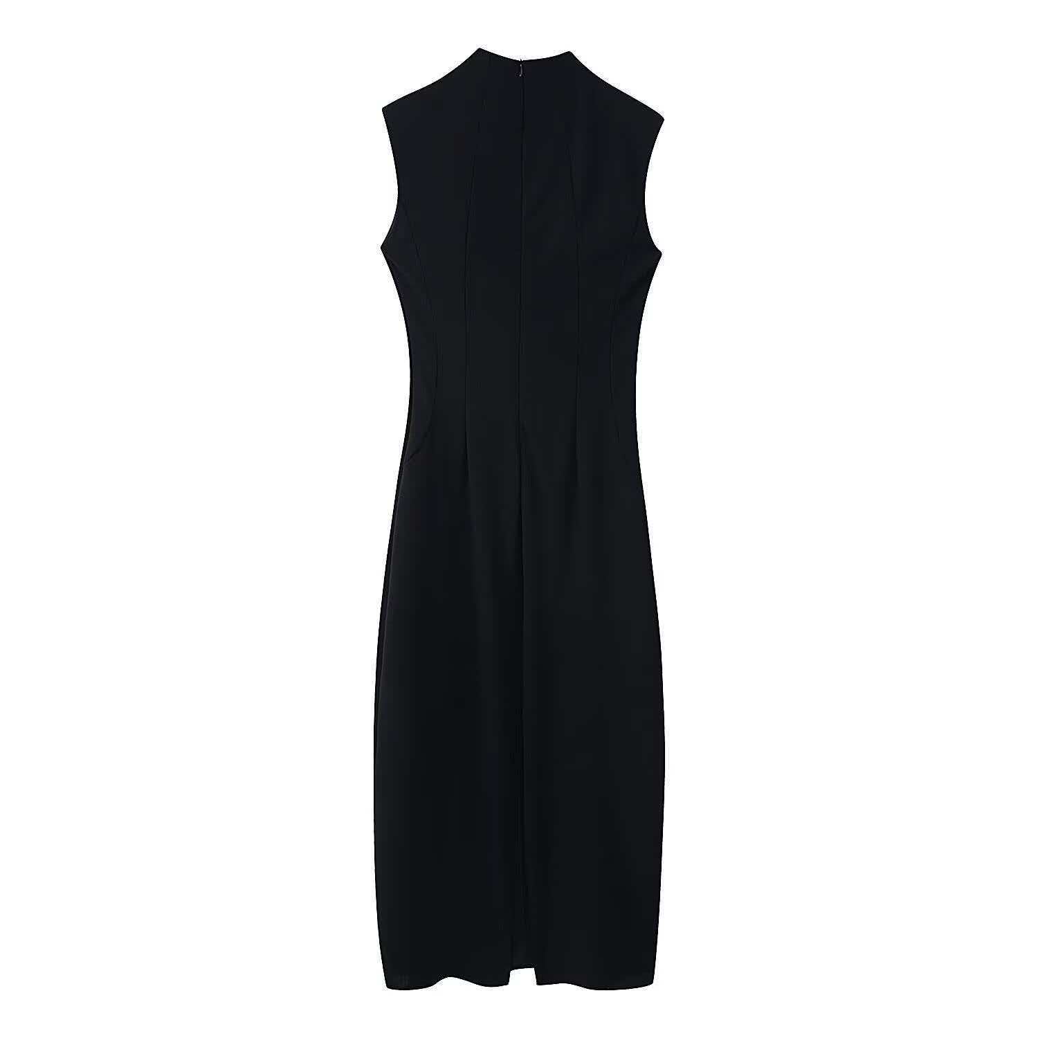 Slim-Fit Metal-Trim Stand-Collar Qipao Dress