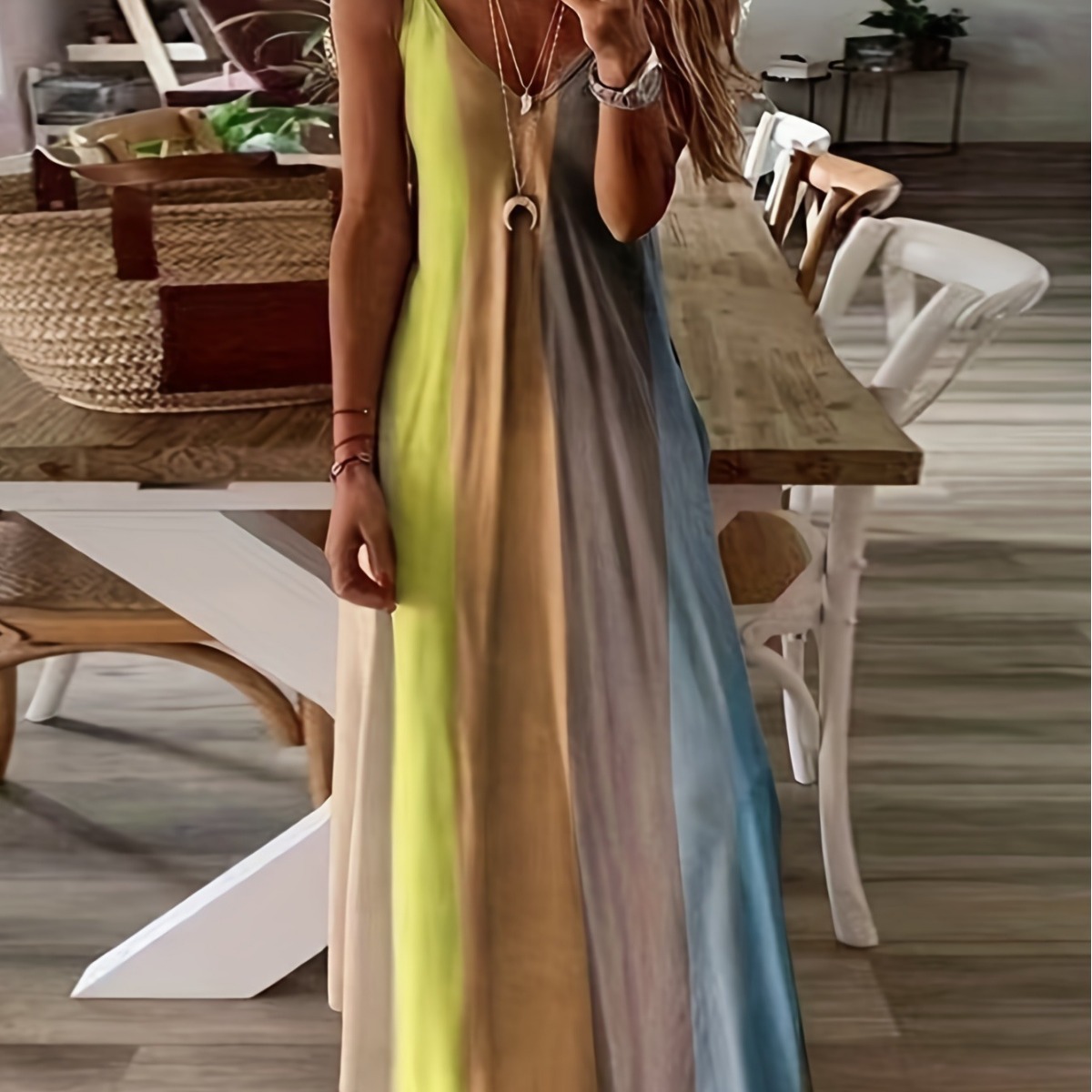 Women's Sleeveless Gradient Print Slip Dress