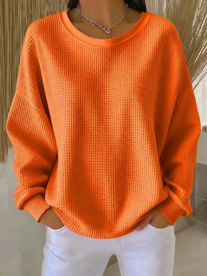 Women's Waffle Knit Crewneck Pullover Sweatshirt