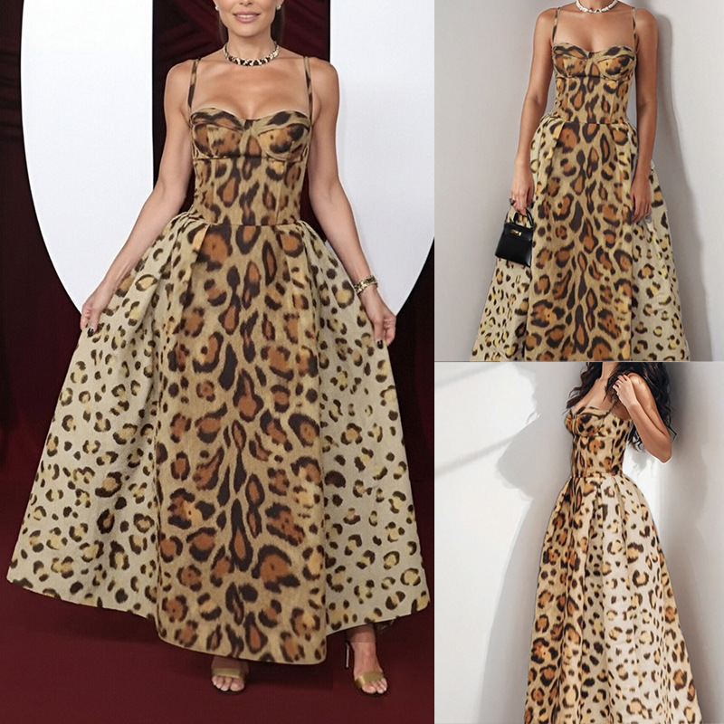 Sexy Leopard Print Sleeveless A-Line Dress with Waist