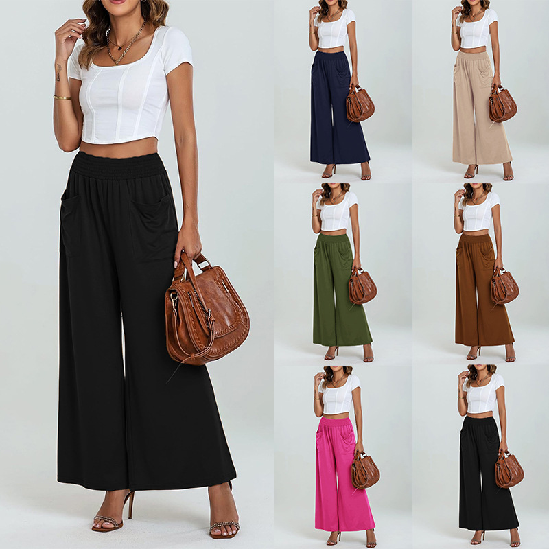 High-Waisted Wide-Leg Lounge Pants with Pockets, Loose Fit, Slimming