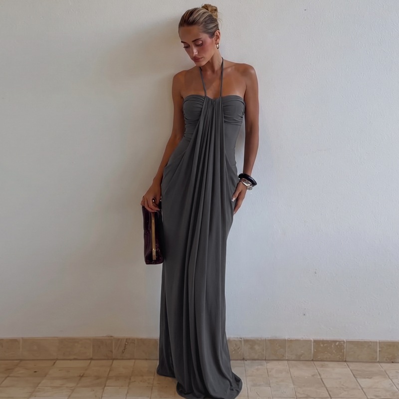 Women's Backless Ruched Tube Dress Solid Color Vacation