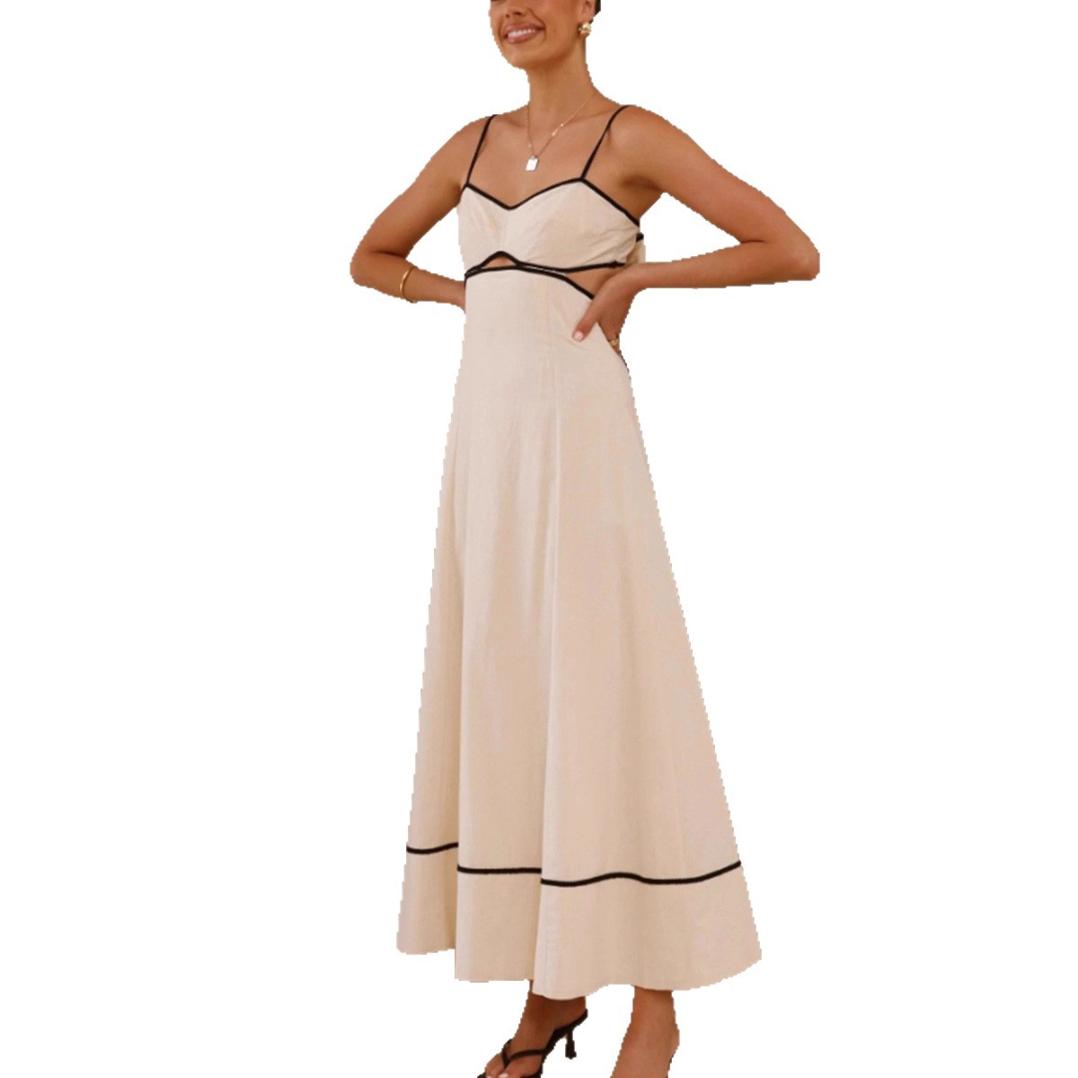 Women's Sleeveless Backless Patchwork Midi Dress
