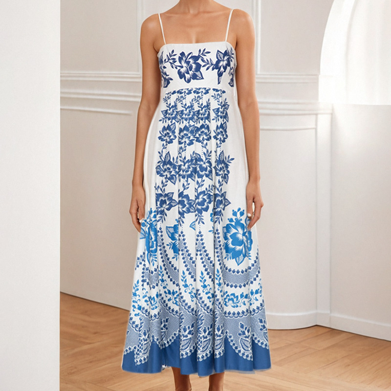Elegant Long Floral Cami Dress Vacation Style