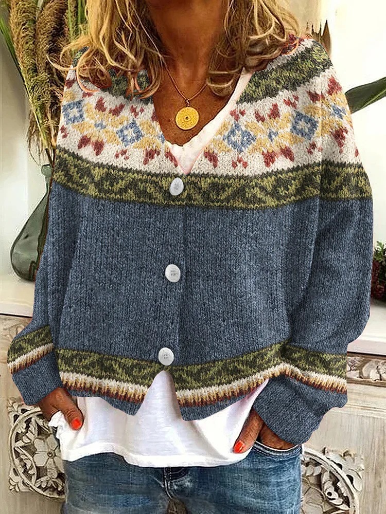 Abstract Print Open-Front Cardigan Sweater