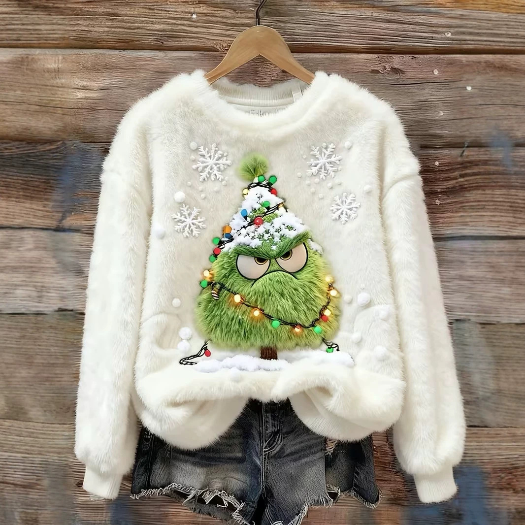 Goblin Snowflake Print Long-Sleeve Pullover Fleece Sweatshirt