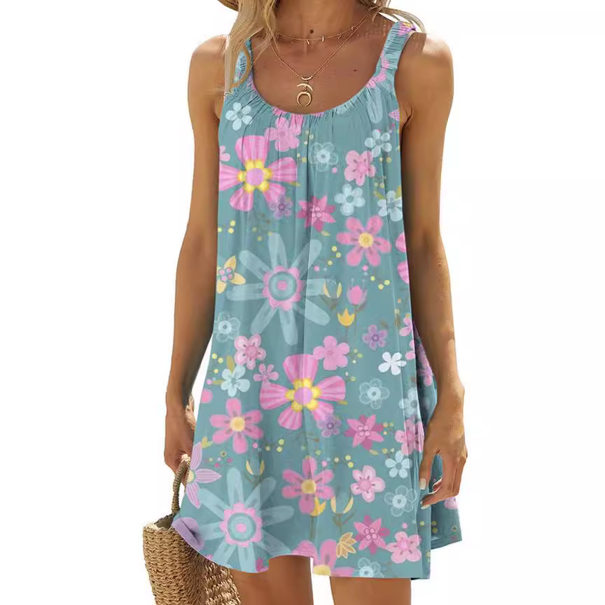 3D Print Sleeveless Tank Dress Casual Loose Round Neck Mini Dress