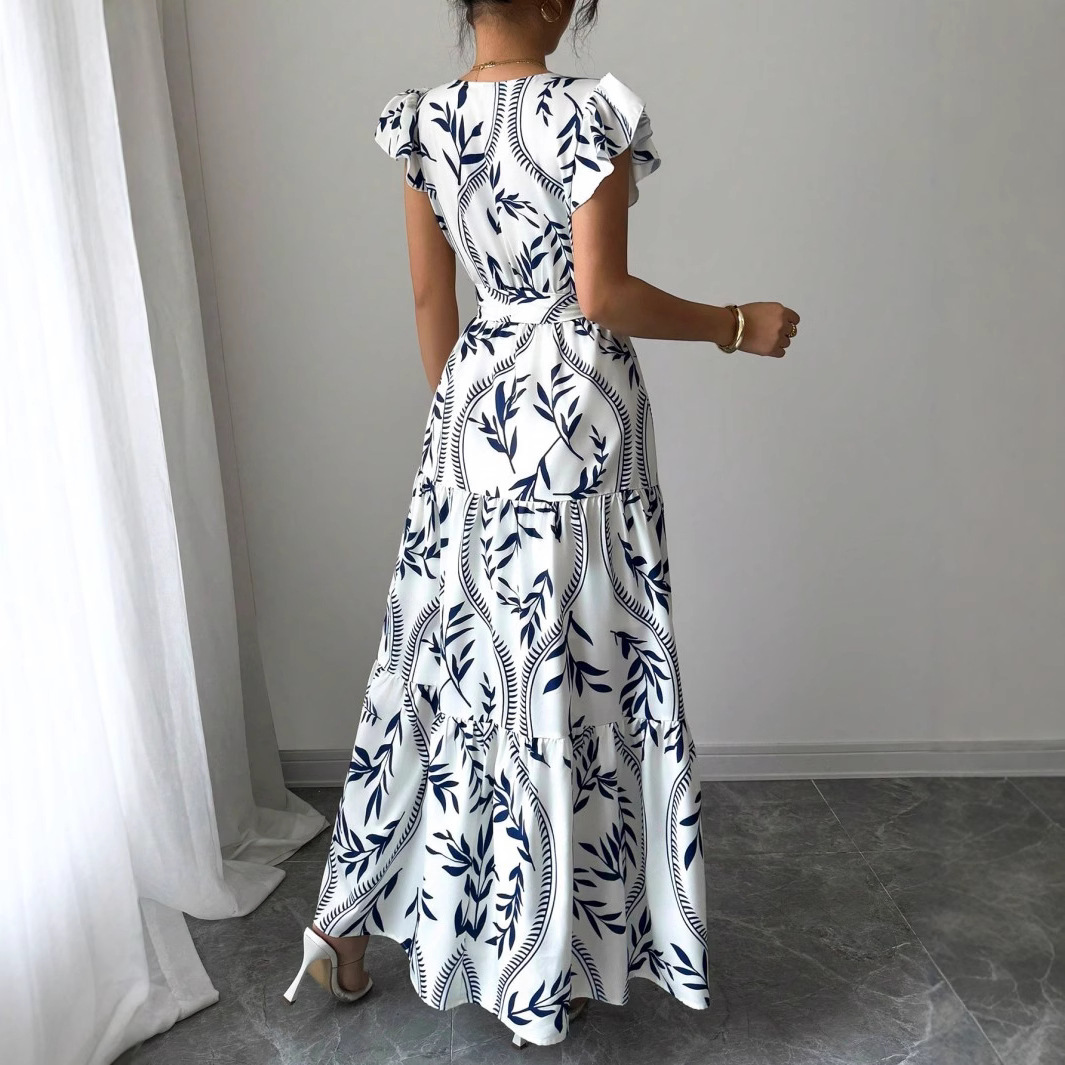 Elegant Sleeveless Bow Belt Long Vacation Dress