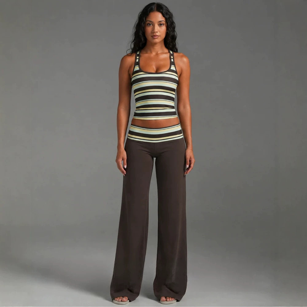 Women's Sleeveless U-Neck Striped Top and Pants Set