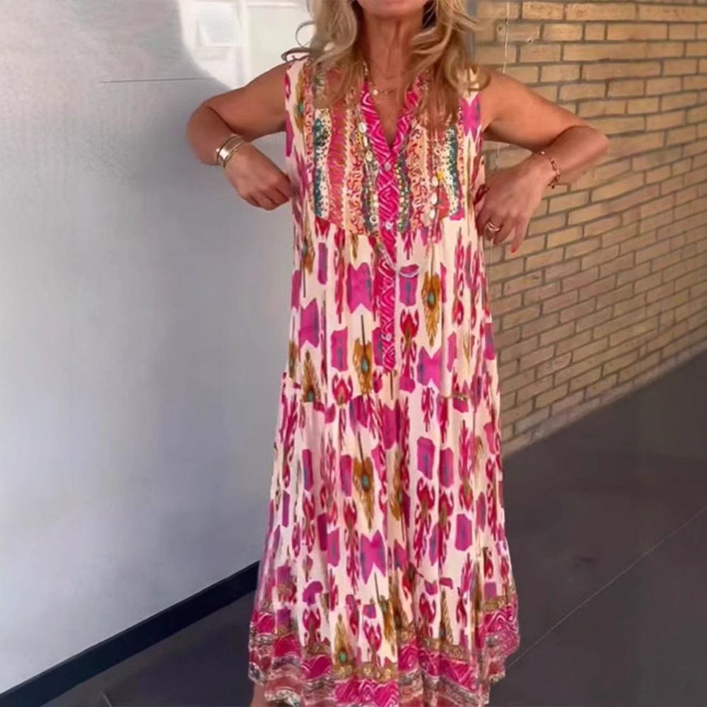 V-Neck Sleeveless Printed Maxi Dress