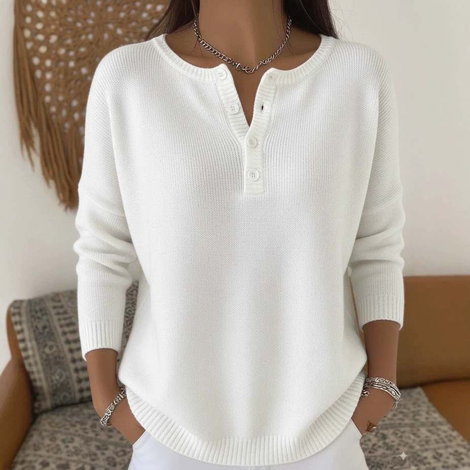 Button-Front V-Neck Knit Sweater