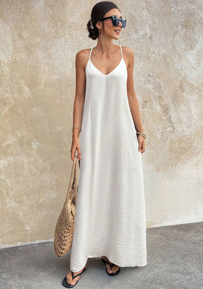 Women's Solid V-Neck Open-Back Sleeveless Cami Dress
