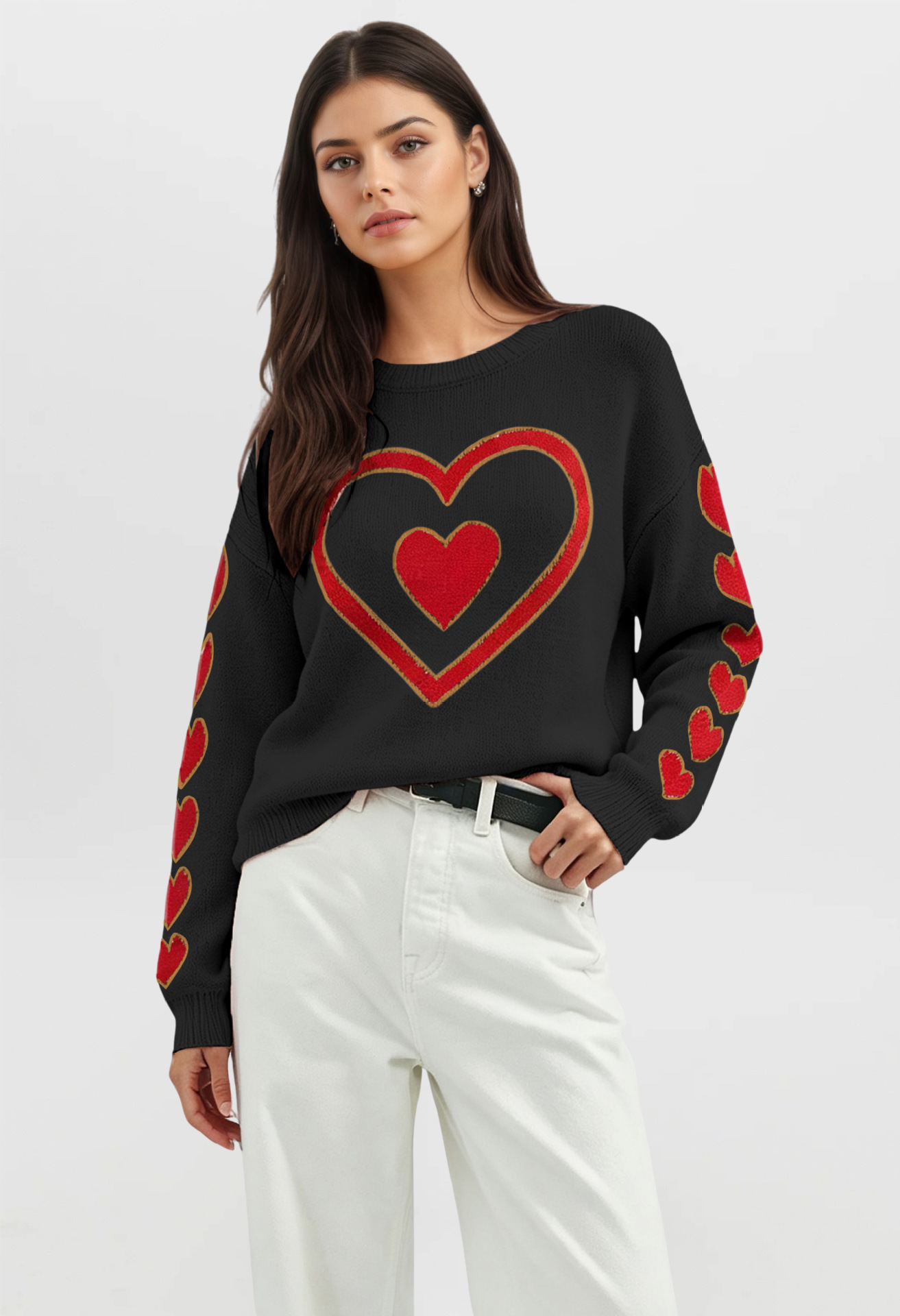 Heart Color-Block Pullover Sweater