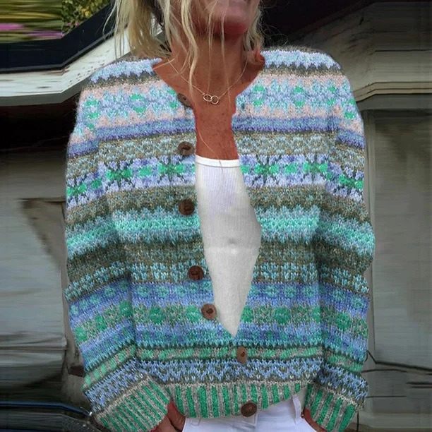 Women's Tribal Totem Print Button Cardigan Sweater