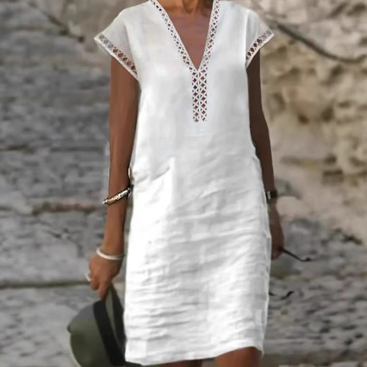 Women's Solid Cutout V-Neck Short Sleeve Casual Dress