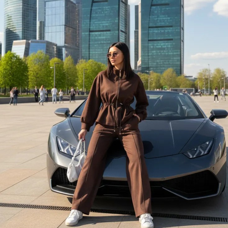 Women's Solid Zip-Up Cardigan and Straight-Leg Pants Two-Piece Set