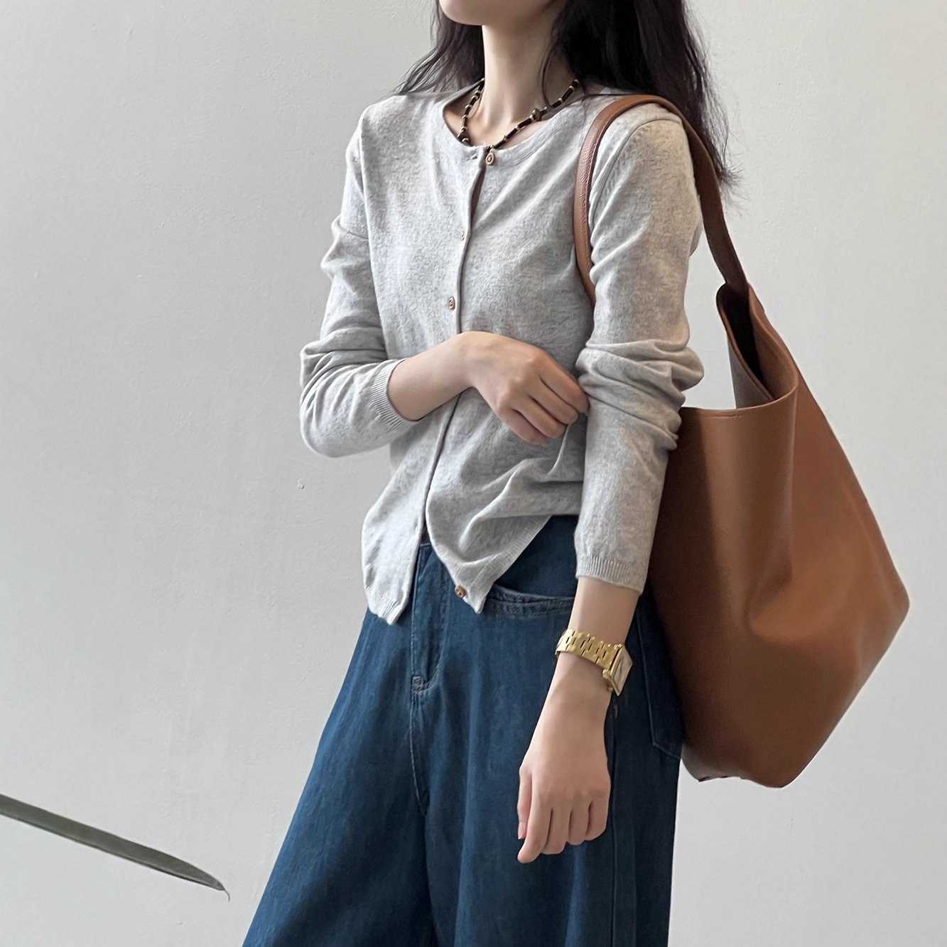 Women's Color-Block Striped Knit Cardigan Crewneck Lightweight Sweater Coat