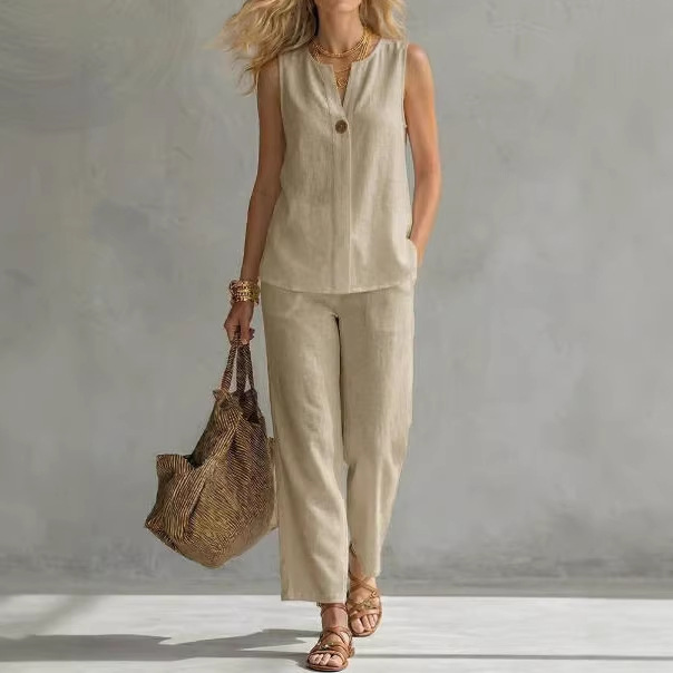Women's Sleeveless Top and Wide-Leg Pants Set