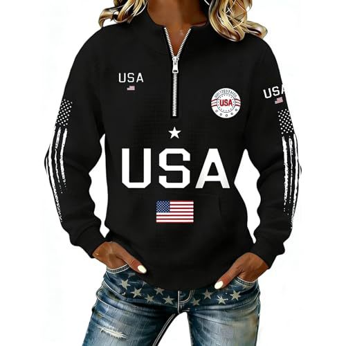 Women's Half-Zip Sweatshirt with American Independence Day Print