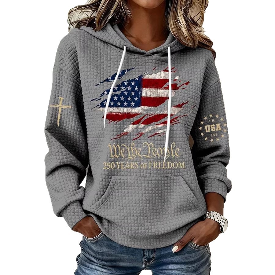 Women's USA Flag Print Hooded Sweatshirt Casual Pullover