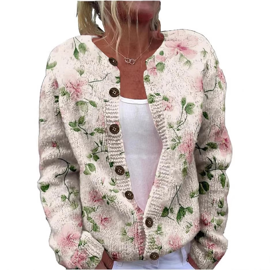 Women's Winter Graphic Print Faux Sweater Cardigan with Button Front