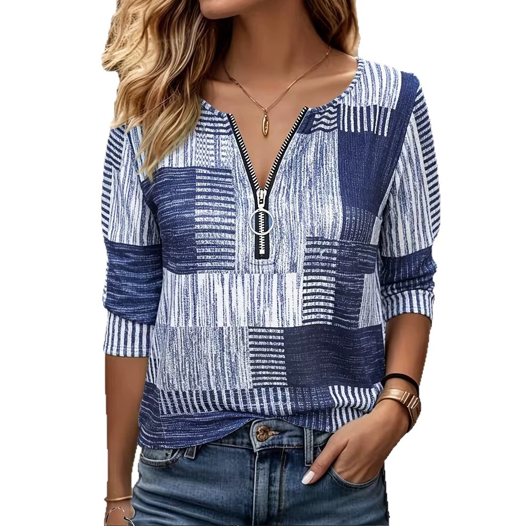 Plaid Print Half-Zip Hoodie for Women