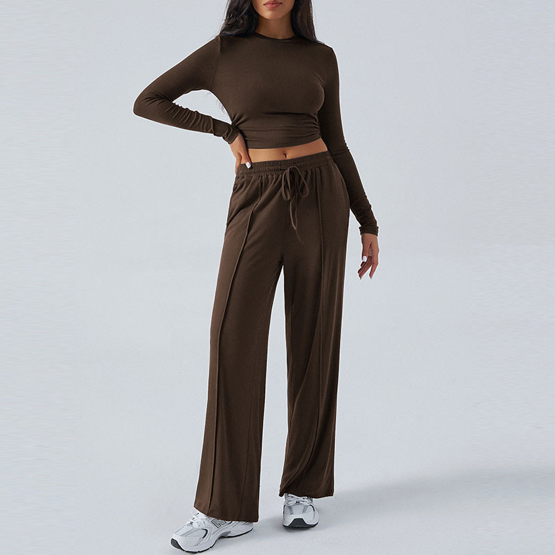 Y2K Long-Sleeve Wide-Leg Pant Set Casual Two-Piece Outfit