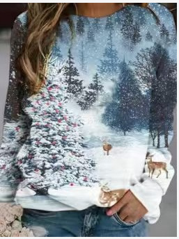 Women's Christmas Snowman Reindeer Print Sweatshirt