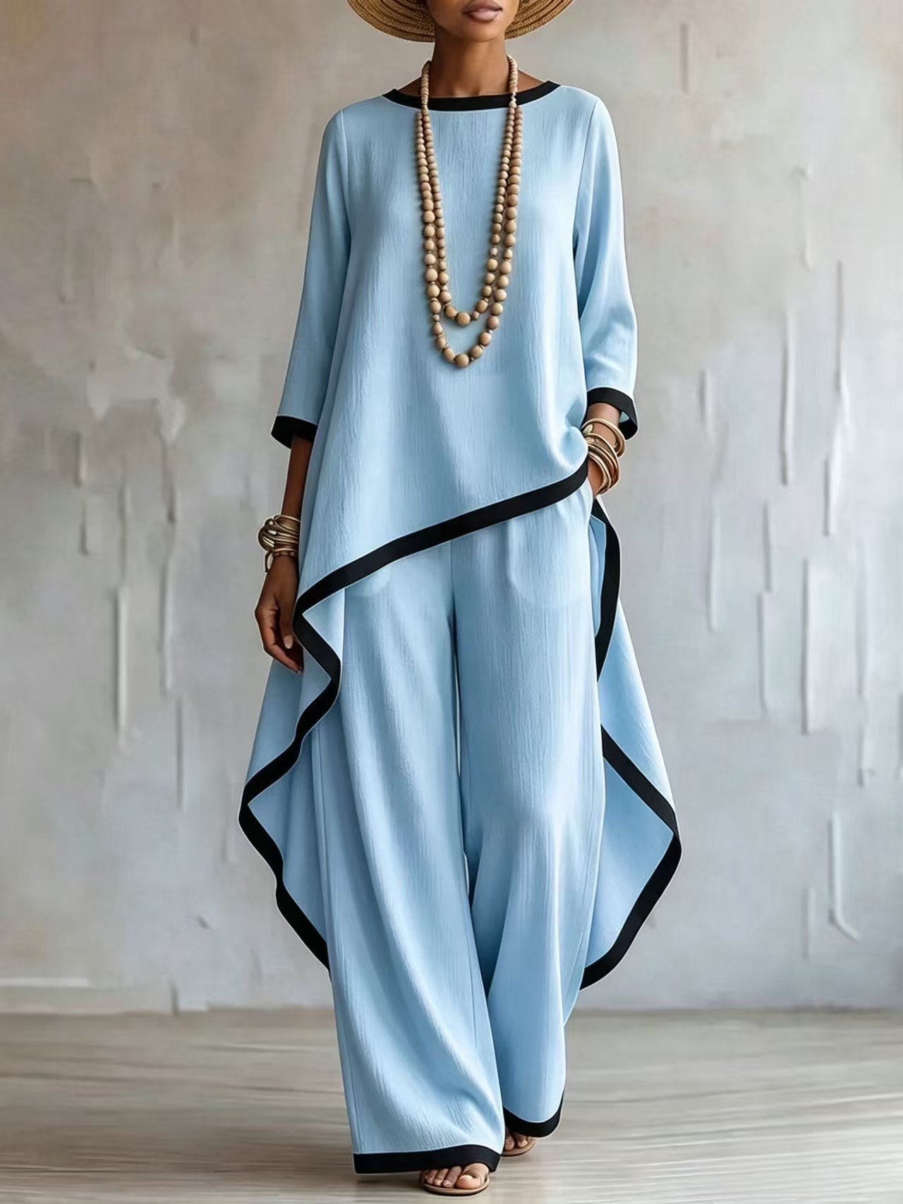 Women's Batwing Sleeve Tunic and Pants Set Casual Colorblock Two-Piece Outfit