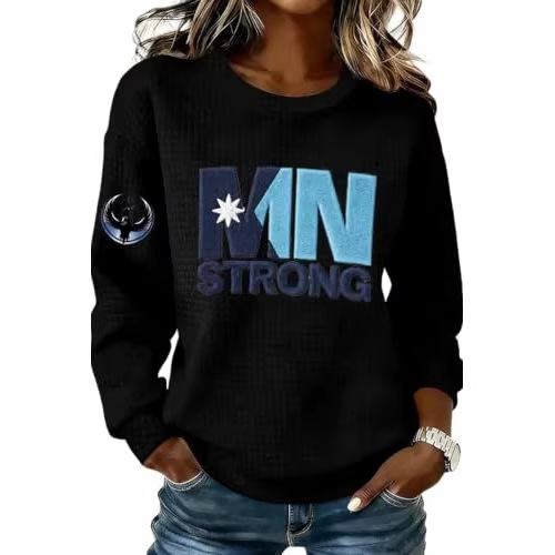 Women's MN Letter Print Crewneck Sweatshirt Casual Pullover