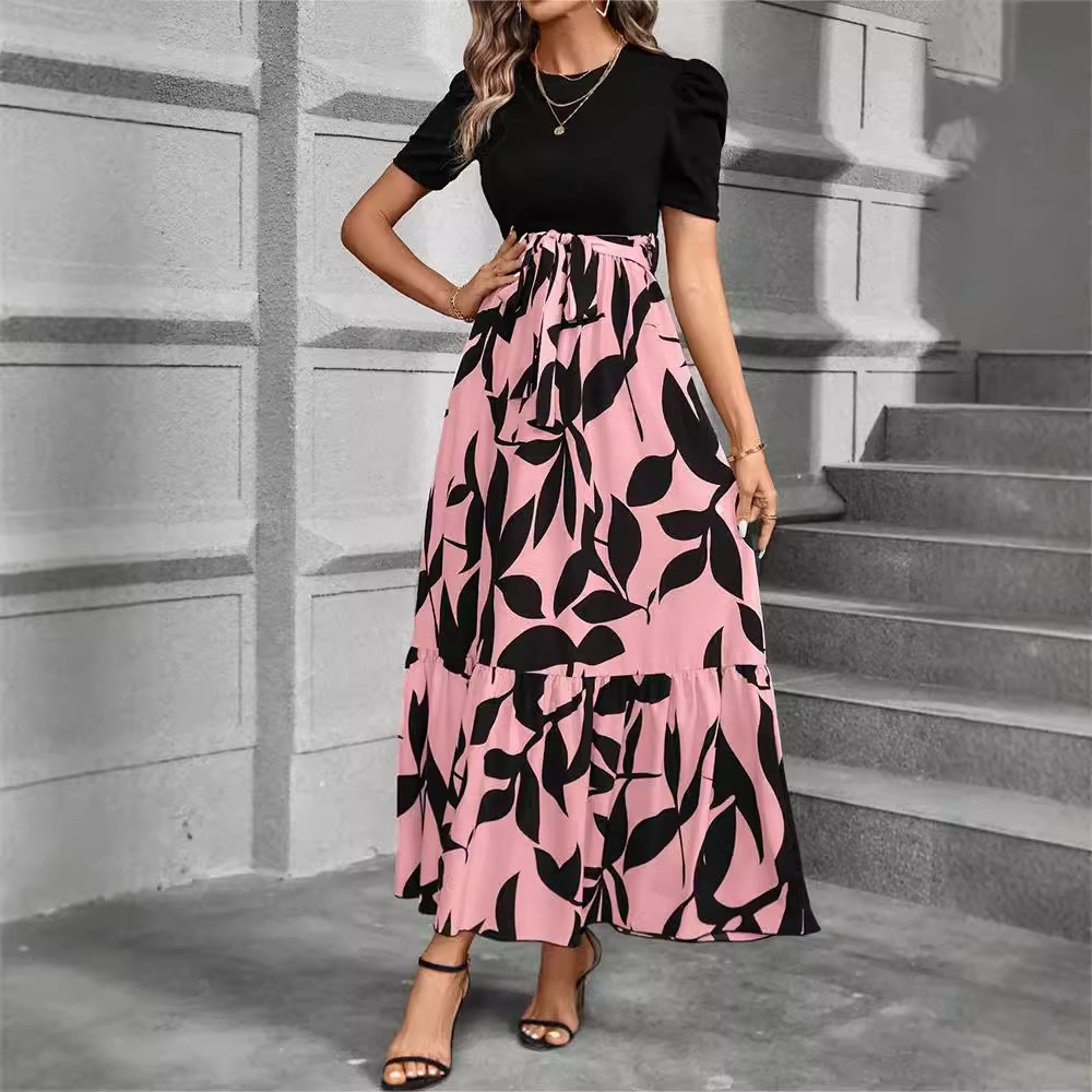 Floral Print High Waist Chiffon Midi Dress