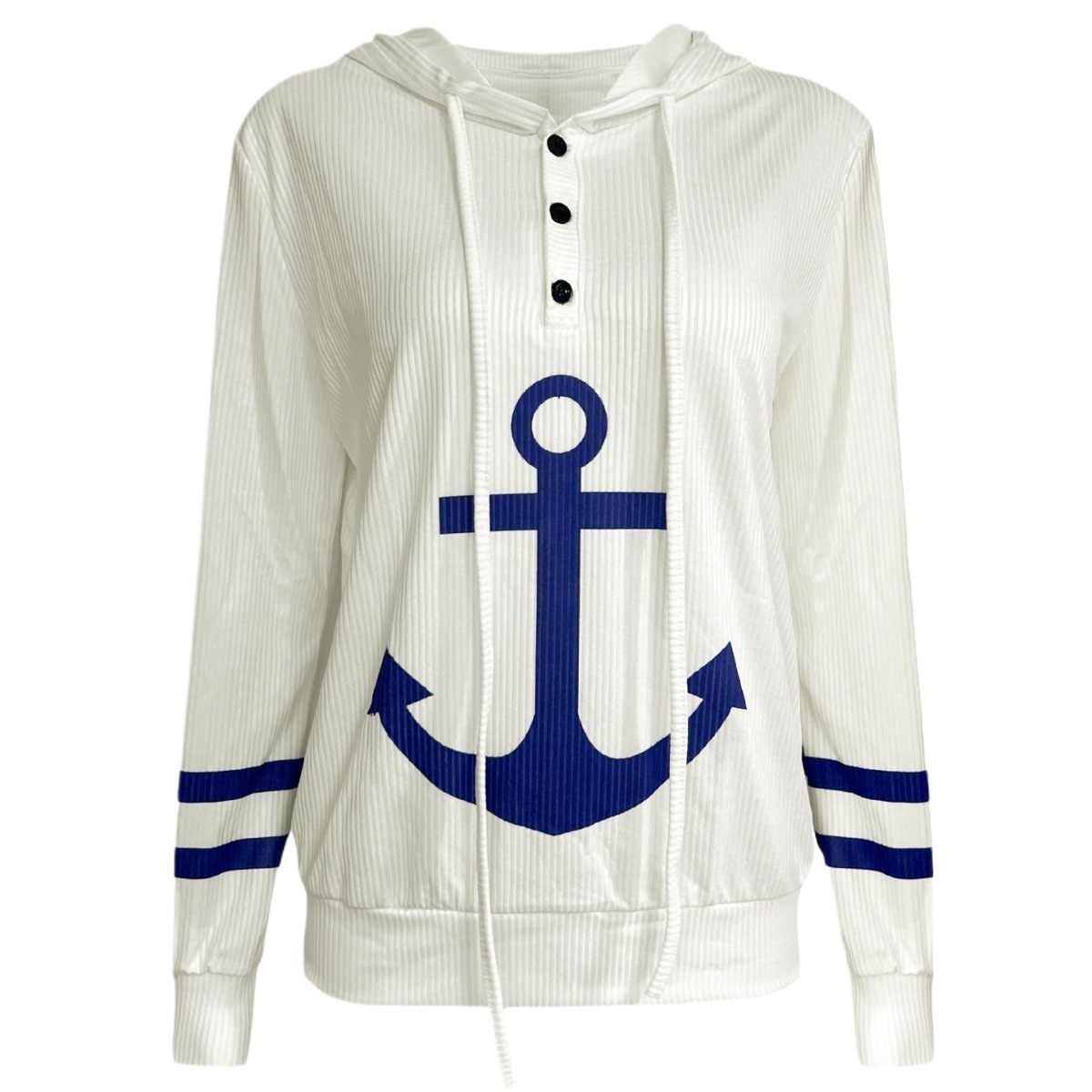 V-Neck Printed Button Long-Sleeve Hooded Sweatshirt