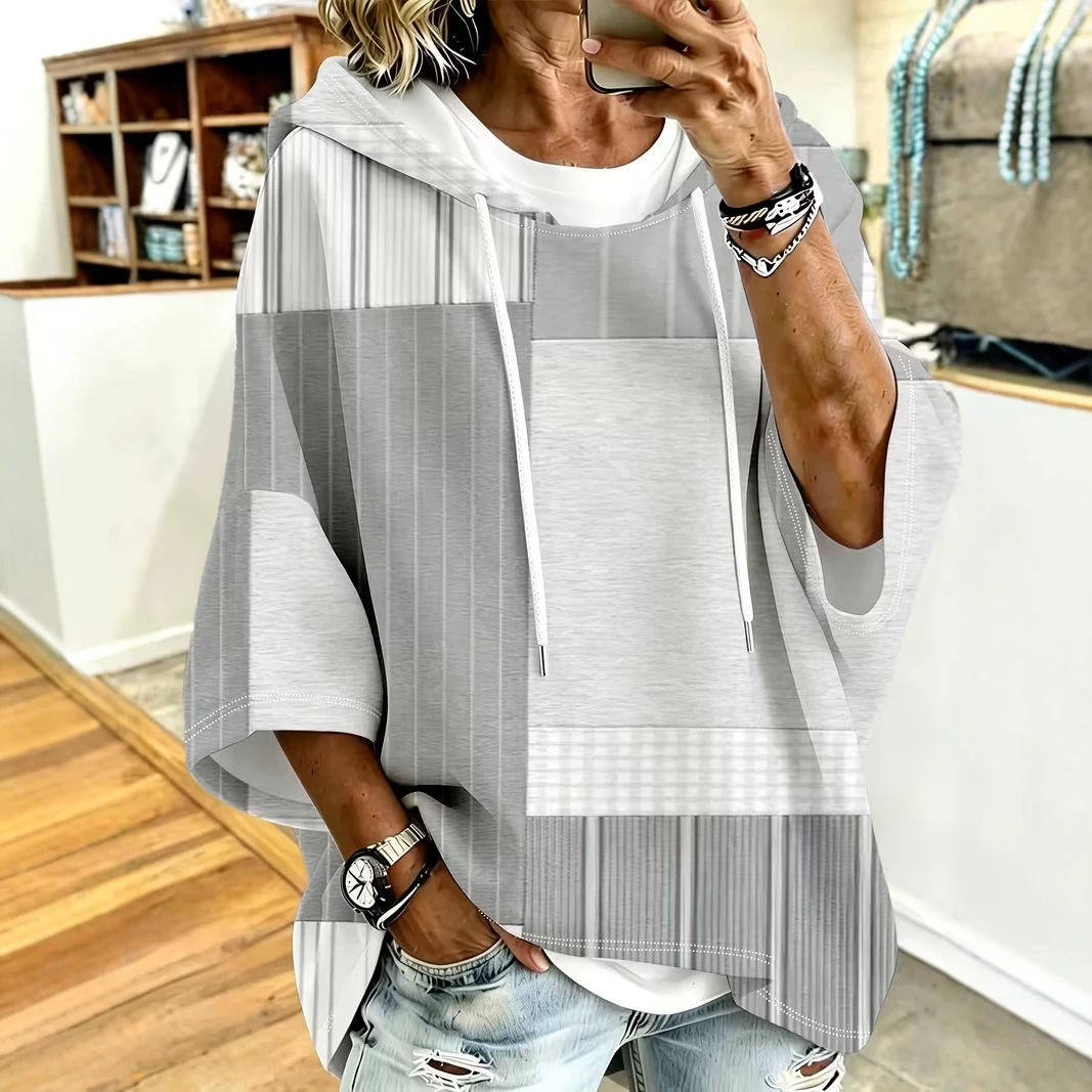Women's Plaid Line Print Casual Hoodie