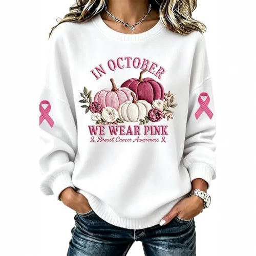 Ribbon Letter Print Crewneck Long Sleeve Waffle Sweatshirt for Women