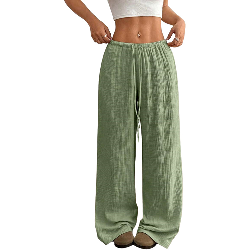 Women's Drawstring Wide-Leg Straight Lounge Pants Cotton Relaxed Fit