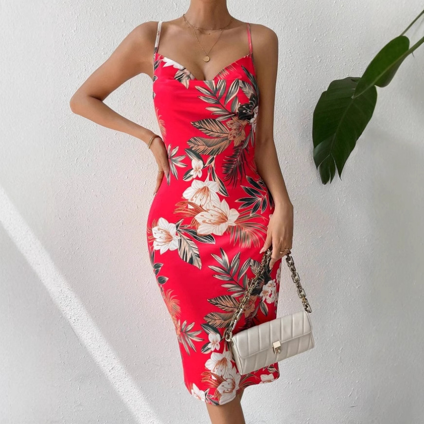 Women's Printed Side-Slit Midi Cami Dress