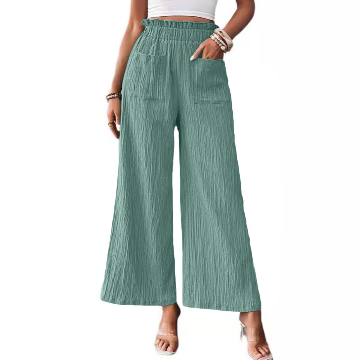 Women's Solid Color Wide-Leg Pants High Waist Loose Casual