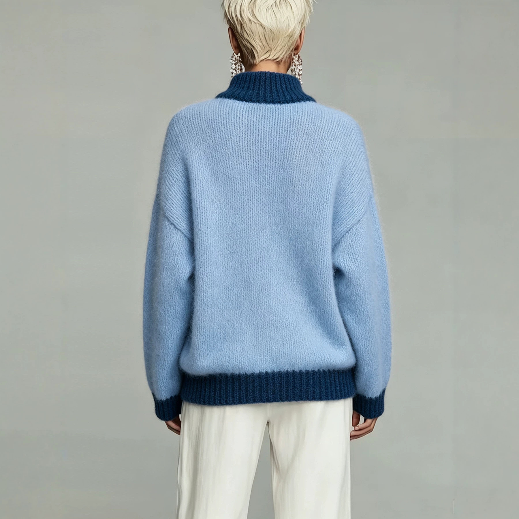 Women's Half-Zip Stand Collar Knit Sweater Soft Slim-Fit Casual Pullover