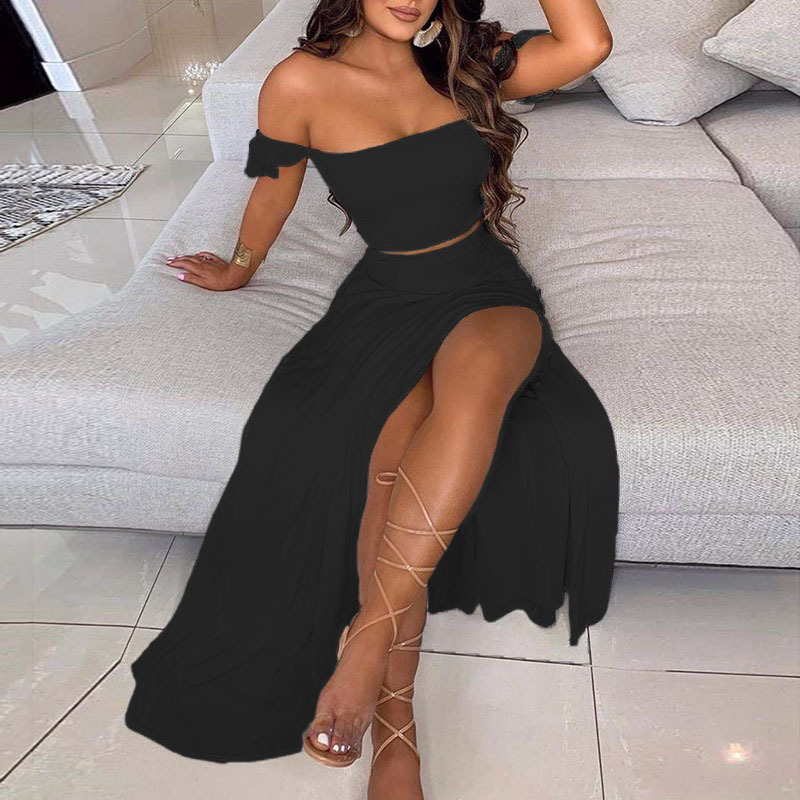 Women's Slim Fit French Bohemian Print Midi Strapless Two-Piece Dress Set