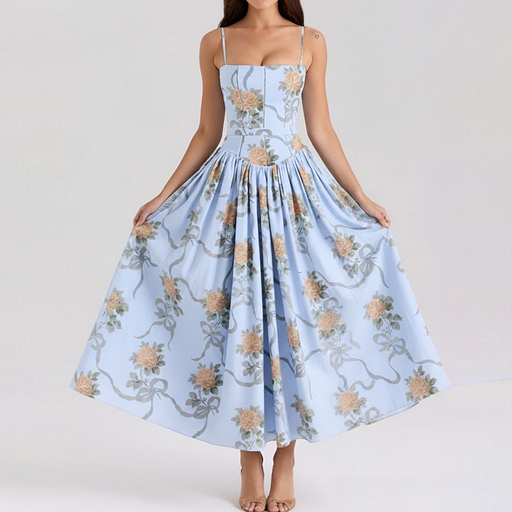 Floral Print High-Waist Sleeveless Slip Dress